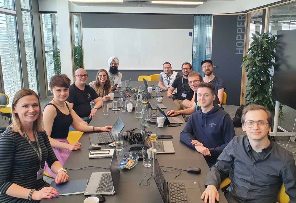 PET (Platform Enablement) and Community teams at a workshop event in the Dynatrace Vienna office.