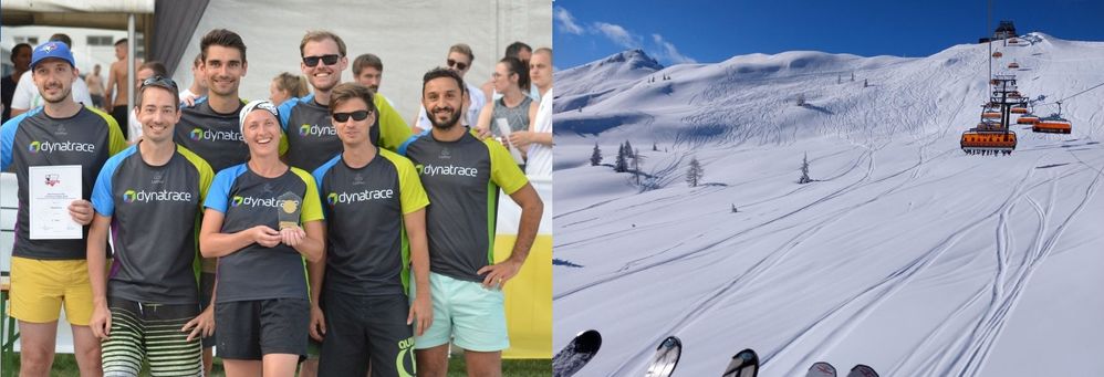 LEFT: Dynatrace playing beach volleyball tournament at Business Cup Perg. / RIGHT: Austrian Winter Wonderland, where I love to ski in winter.