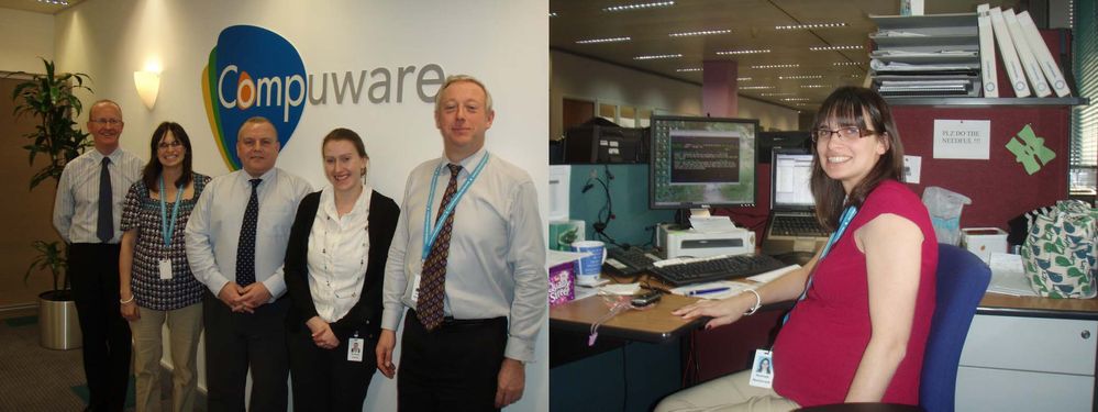 LEFT: Compuware UK Technical Support team. / RIGHT: Working in the Compuware UK office.