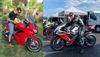 LEFT: Photo of my first son discovering the motorbike. / RIGHT: Photo of the motorcycle discovery on the track.