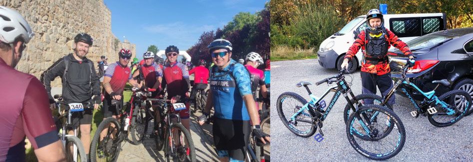 LEFT: Race day in Urueña, medieval walled town. / RIGHT: With the armor, ready for a DH day (DownHill).