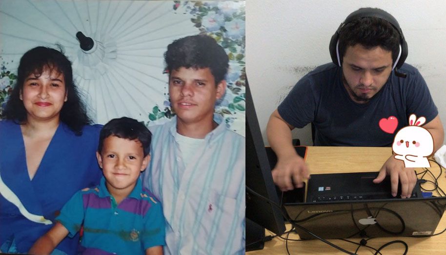 LEFT: The only one family picture: Mom and Dad. / RIGHT: Home office – beginnings of the pandemic in a makeshift space.