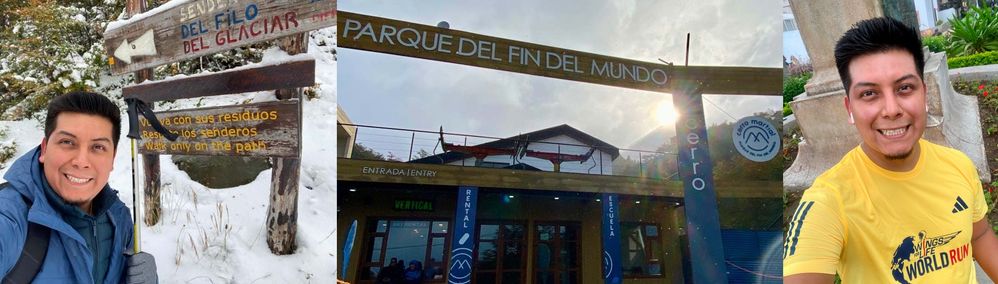LEFT: Martial Glacier – Argentina, Ushuaia / MIDDLE: End of the world park - Argentina, Ushuaia / RIGHT: Wings for Life World Run, Perú - 2024