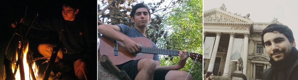 LEFT: A rare picture of me camping when I was younger. / MIDDLE: Me as a kid, back when I started learning guitar. / RIGHT: Me in Brussel.