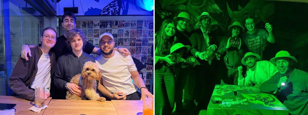 On the left: Meeting up with fellow Dynatracers and PDP mates in Barcelona, 2023. On the right: Dynatrace PDP meetup escape room in Maidenhead, 2023