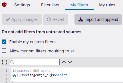 uBlock Allowlist entry for Dynatrace RUM agent.