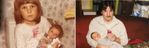 On the left: Mike with his big sister. On the right: Mike with his son.