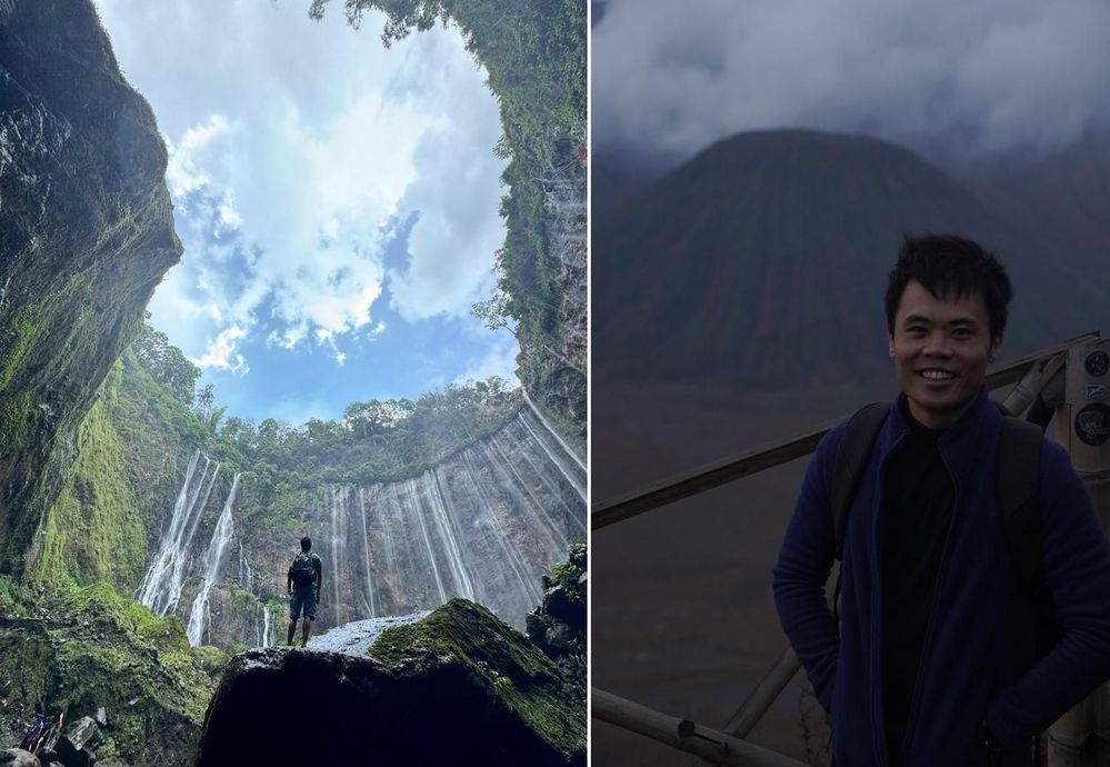 On the left: Tumpak Sewu Waterfall, a beauty that can only capture by eyes instead of camera, but still, photographer have tried their best. On the right: Hiking any volcanic mountain would makes you appreciate the geological wonder of our Mother Earth.