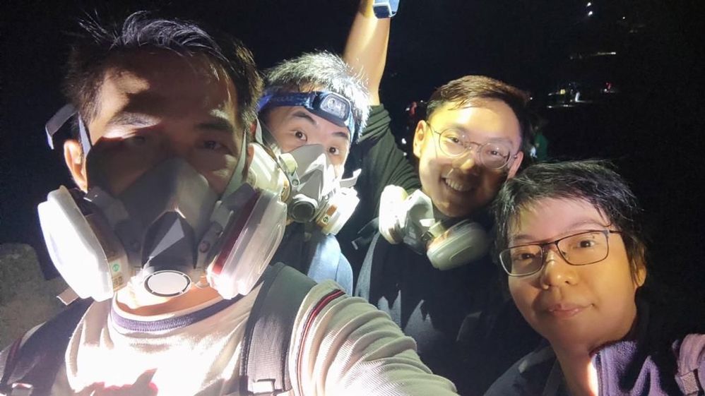 Hiking with my gas mask on! New experience unlocked.