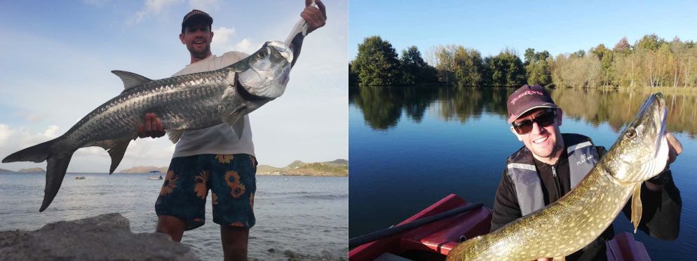 LEFT: Tarpon in St Barts from the edge (French Antilles); RIGHT: A big Pike caught in the middle of nowhere in Brittany (France).